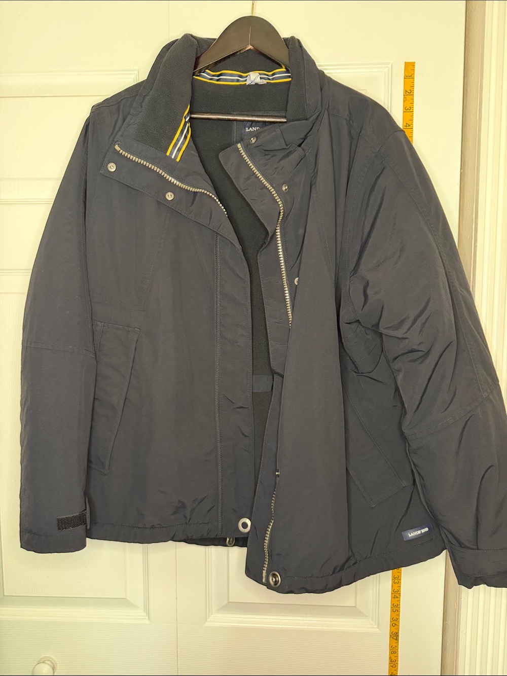 Lands' End Dark Navy Zip Jacket with Stripe Trim